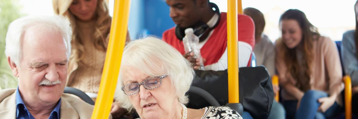 people mingling together on church bus