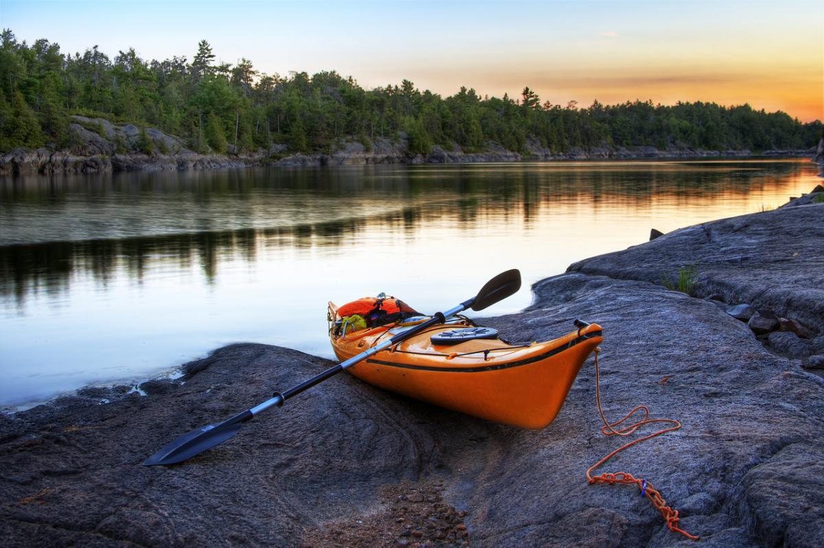 orange kayak on the salmon river 