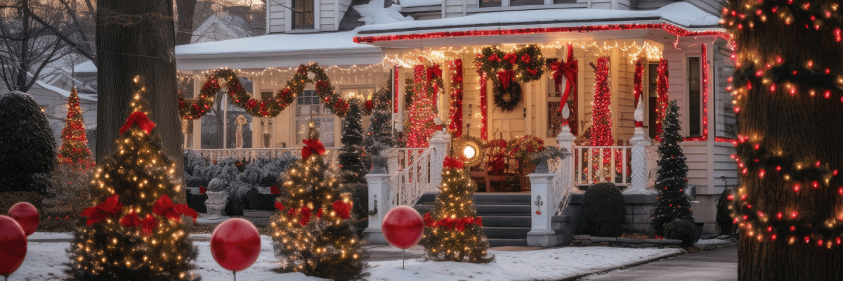 Classic Boise North end home with festive exterior lights and decorations